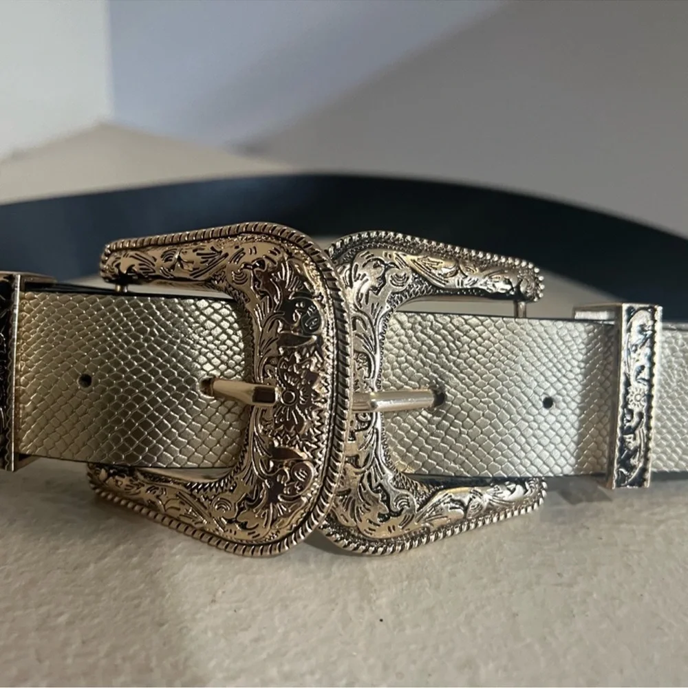 Metallic gold color  Western-Style Women's Belt Ornate Buckle boho chic one size
